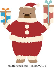 Santa Bear holding two presents