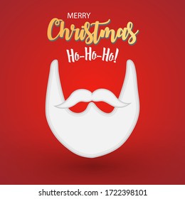 Santa beard in abstract red background with merry Christmas - vector illustration