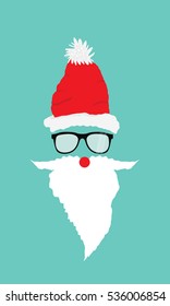 Santa with beard, glasses and mustache. Overlay design for photos and greeting cards. Flat vector illustration