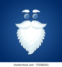 Santa beard and glasses on blue Christmas background, illustration.