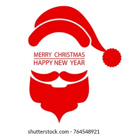 santa beard and hat on christmas greetings card red white isolated background 