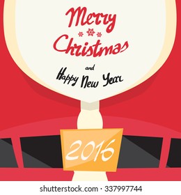 Santa Beard Merry Christmas Happy New Year Close Up Clothes With Copy Space Flat Vector Illustration