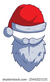 Santa beard and red cap santa flat icon. Vector illustration isolated on white background