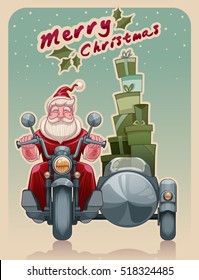 Santa biker on motorcycle vector illustration