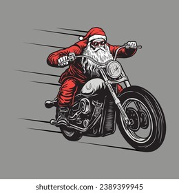 Ilustración vectorial rápida en motocicleta Santa Biker