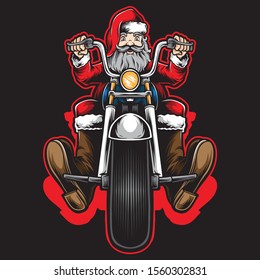 Santa Biker Riding Motorcycle Vector