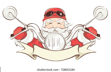 Santa biker / Vector illustration, card - Santa Claus on chopper