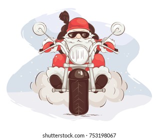 Santa biker / Vector illustration, card - Santa Claus on chopper