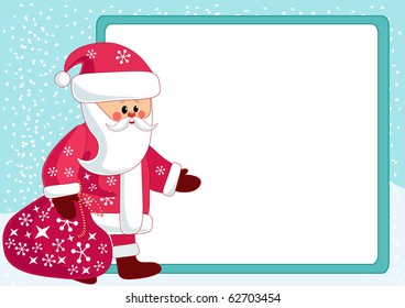 Santa and billboard. Vector illustration.