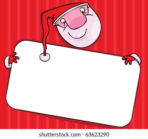 Santa with blank poster on a red background