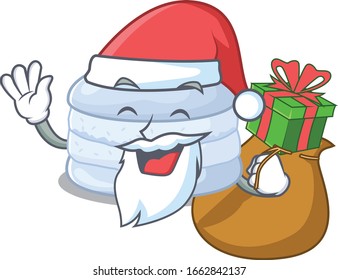 Santa blueberry macaron Cartoon character design having box of gifts
