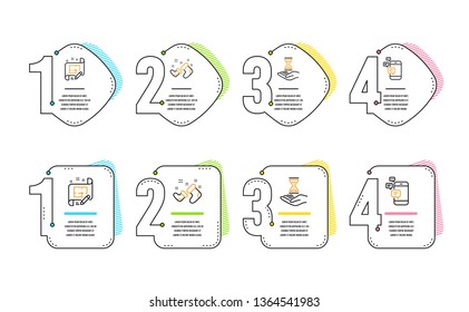 Santa boots, Architect plan and Time hourglass icons simple set. Communication sign. New year, Engineering plan, Sand watch. Smartphone messages. Business set. Infographic timeline. Vector