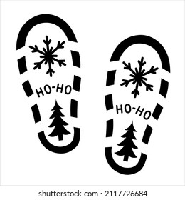 Santa boots footprint with ho ho text, Christmas tree and snowflake 