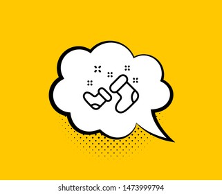 Santa boots line icon. Comic speech bubble. Christmas or New year sign. Claus symbol. Yellow background with chat bubble. Santa boots icon. Colorful banner. Vector