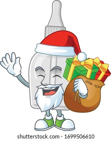 Santa bottle with pipette Cartoon character design with sacks of gifts
