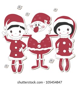 Santa, boy and girl isolated on white background.