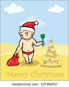 santa boy with sandy new year tree