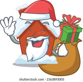 santa bring gift winter house with in character shape