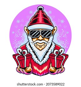 santa brings a gift box vector illustration tshisr design