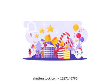 Santa brought gifts for the family celebrating Christmas at that time. Vector illustration