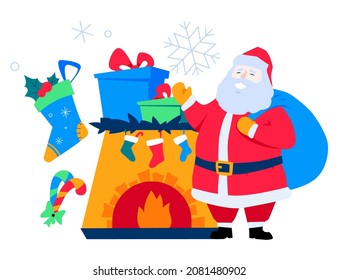 Santa brought gifts - flat design style colored illustration