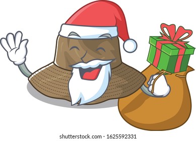 Santa bucket hat Cartoon character design having box of gift