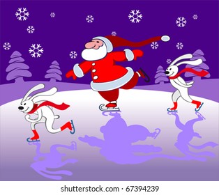 Santa And Bunnies Skating