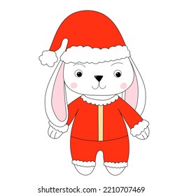 Santa Bunny Sketch ,outline Icon Isolated Vector