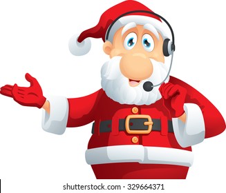 Caricatura del Vector del Centro Santa Call - Santa Claus con auriculares con micrófono en la ilustración conceptual de Navidad
