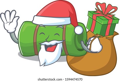 Santa camping mat Scroll Cartoon character design with box of gift