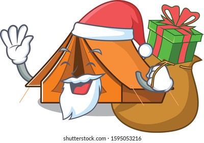 Santa camping tent Scroll Cartoon character design with box of gift