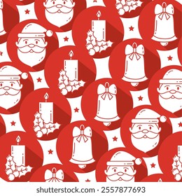 Santa, candle, and Christmas bell pattern Vector