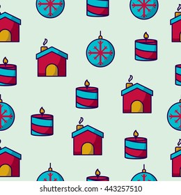 Santa Candle and home Merry Christmas and Happy New year background seemless pattern, Illustration fullprint repeatable element
