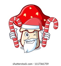 Santa with candy amanita mushroom mascot cartoon