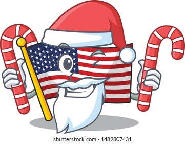 Santa with candy american flag folded above character tables