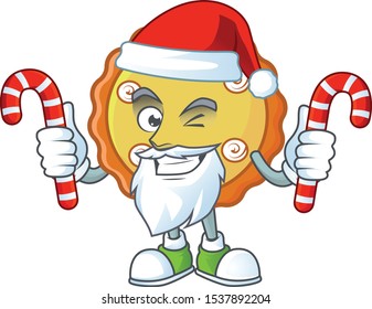 Santa with candy apple pie cartoon character with mascot