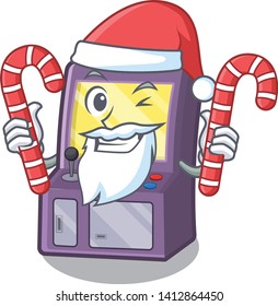 Santa with candy arcade machine in the cartoon shape