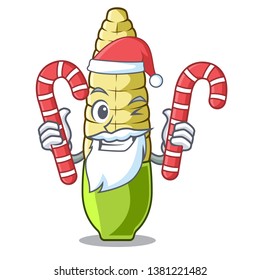 Santa with candy baby corn fried on cartoon plate