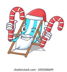 Santa with candy beach chair mascot cartoon