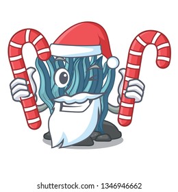 Santa with candy blue seaweed toys in cartoon shape