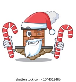 Santa with candy brick chimney next the cartoon roof