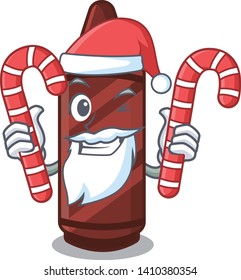 Santa with candy brown crayon in the cartoon shape