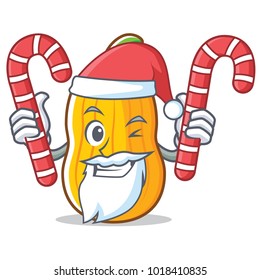Santa with candy butternut squash mascot cartoon