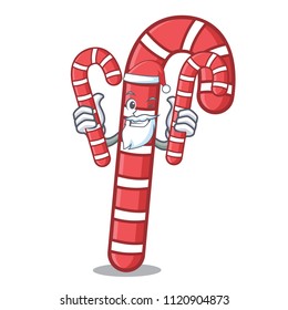 Santa with candy candy canes mascot cartoon