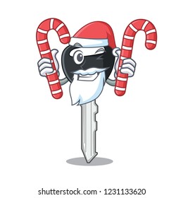 Santa with candy car key on clipping path character