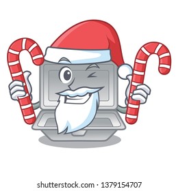 Santa with candy cartoon open styrofoam above the table