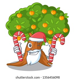 Santa with candy cartoon orange tree in the yard