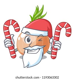 Santa with candy cartoon ripe onion in the kitchen