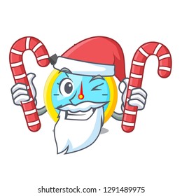 Santa with candy cartoon stopwatch on for the race