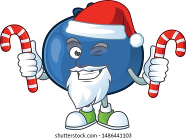 Santa with candy cartoon sweet blueberry character on white background